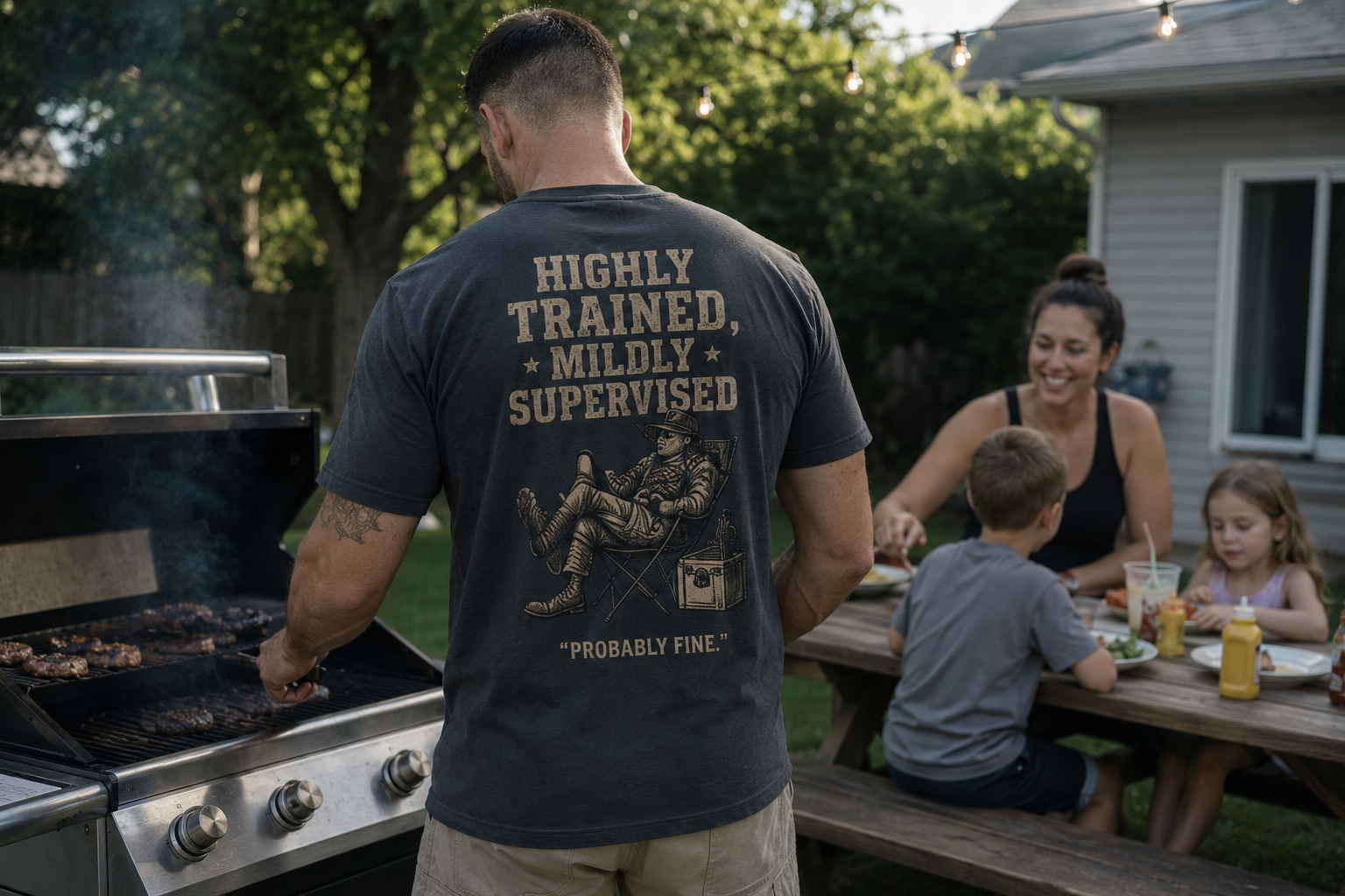 Highly Trained, Mildly Supervised T-Shirt — Military Skull Graphic Tee with Flag